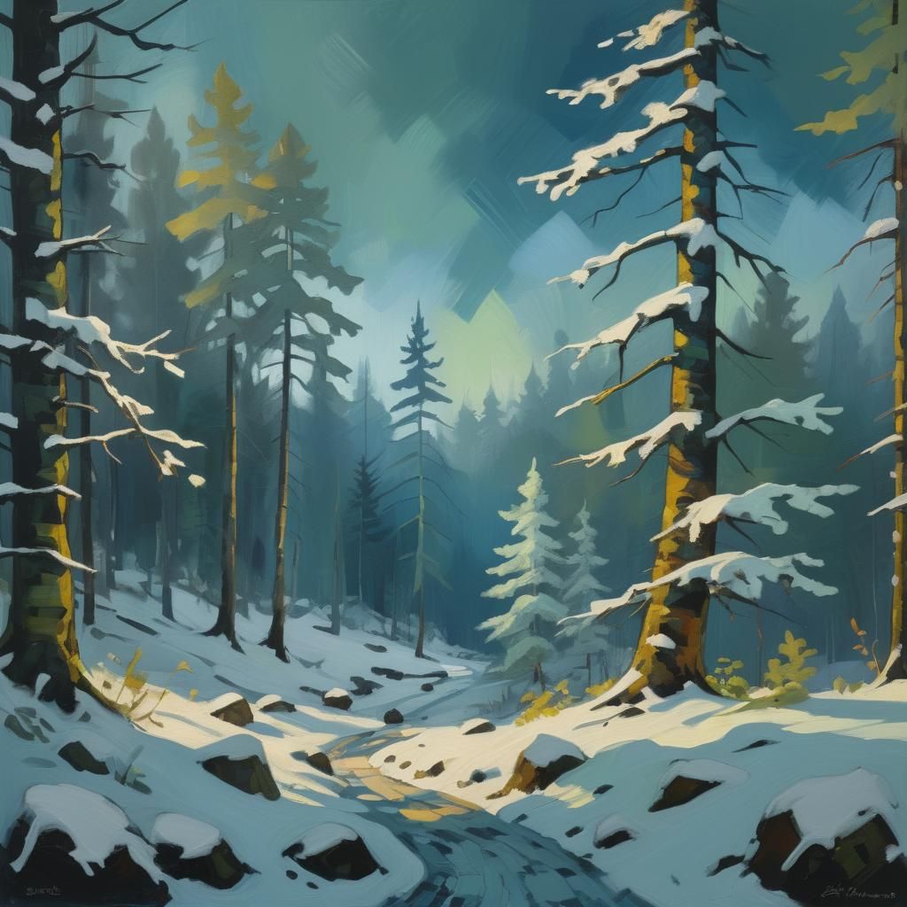 Winter Forest in Expressionist Style
