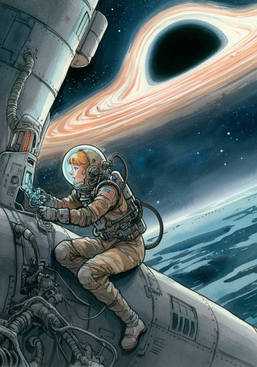 Astronaut Admires Black Hole from Spacecraft Repair Site