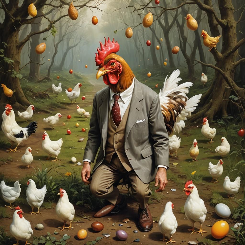 Mr. Bean Chicken Hybrid Sensation, Oil Painting