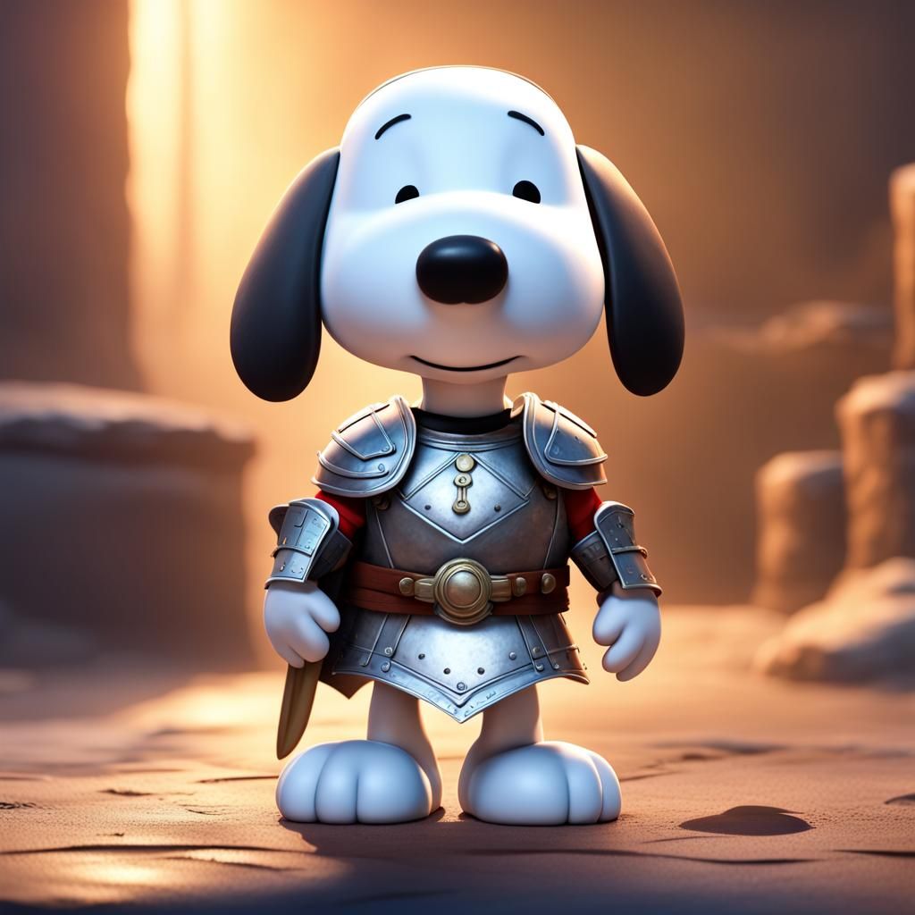 Snoopy in Plate Mail Armor: 3D Digital Art