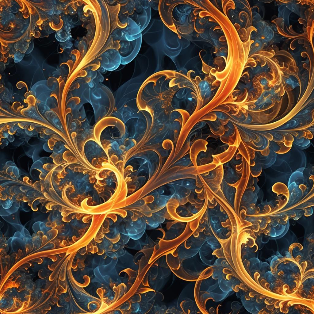 Fiery Smoke Dance on Fractal Background in Digital Art
