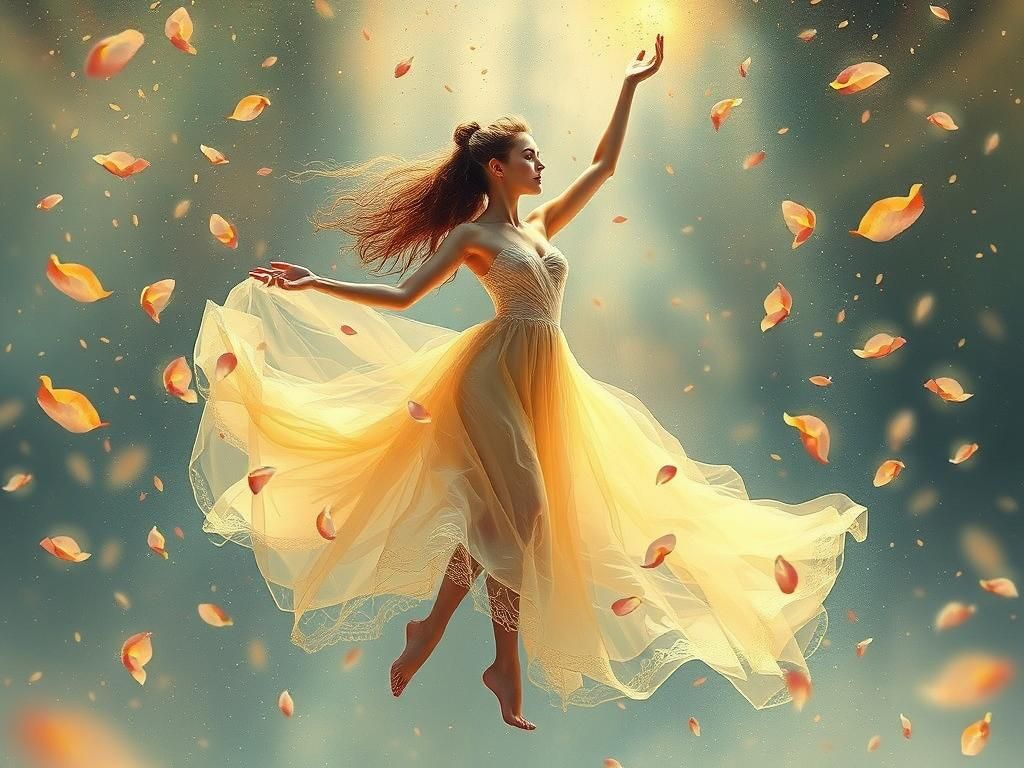 Woman in Rose Petal Waterfall, Dreamy Digital Art