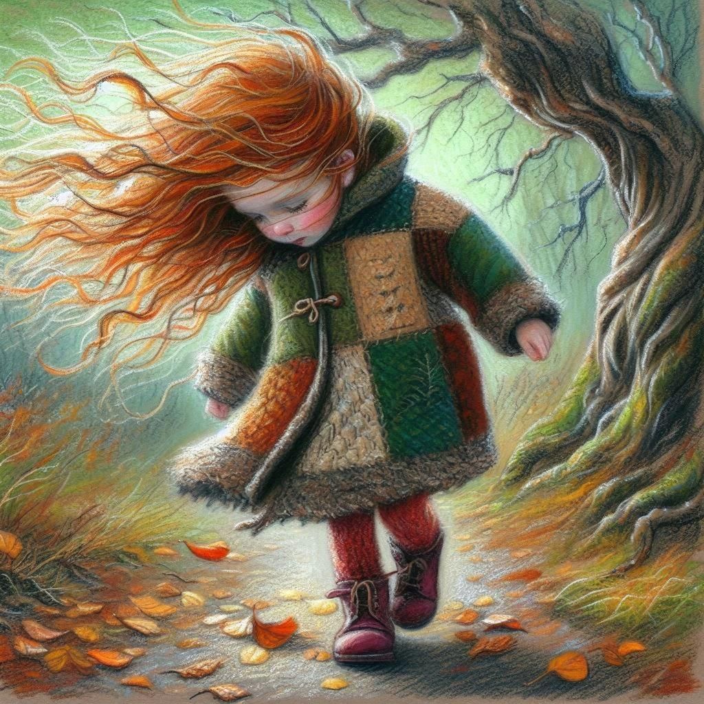 Ginger Girl in Autumn Woodland Watercolour