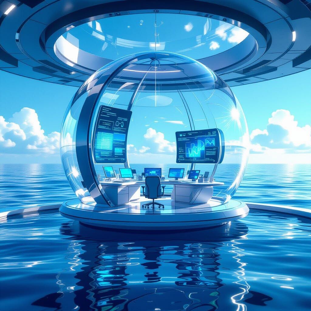 Futuristic Office Inside Sea Bubble