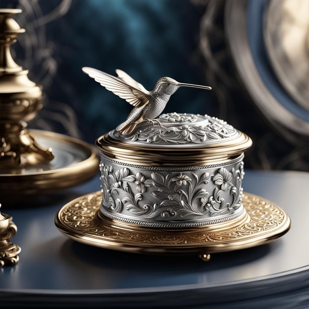 German Silver Hummingbird Music Box in 3D