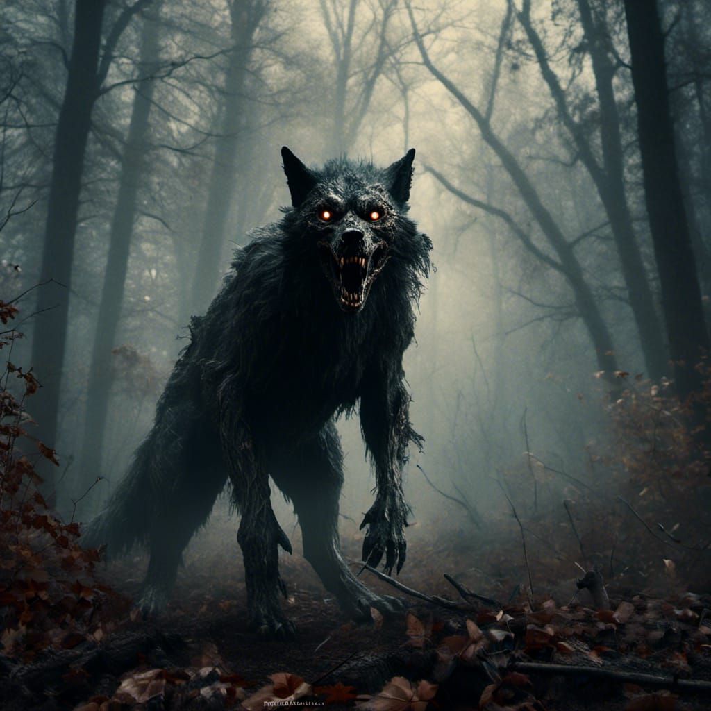 Macabre Werewolf in Dark Woods: Fantasy Concept Art