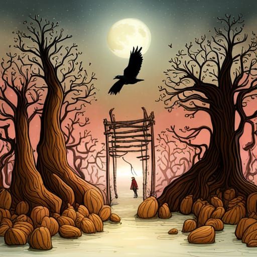 Fantastical Crow Landscape Painting