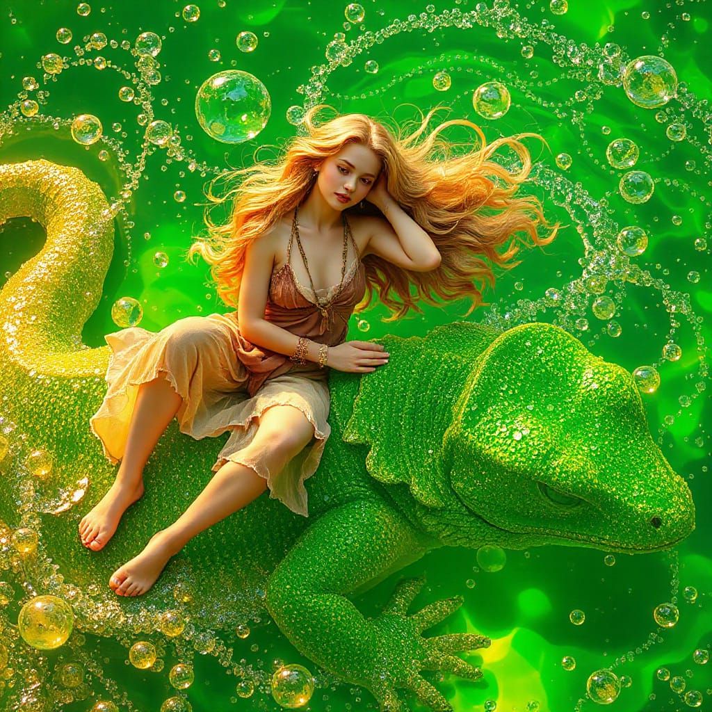 Woman on Gummy Salamander in Soda Sea