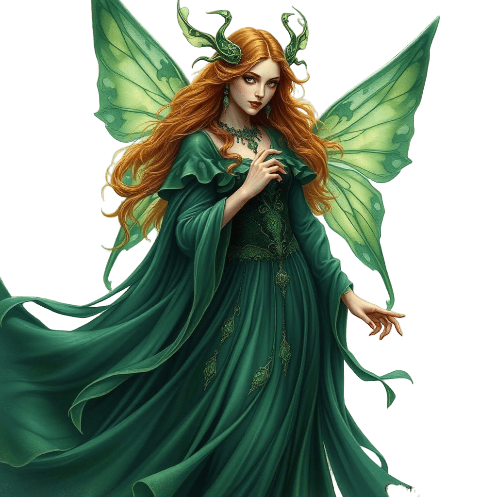 Enchanting Morgan le Fay in Emerald Gown