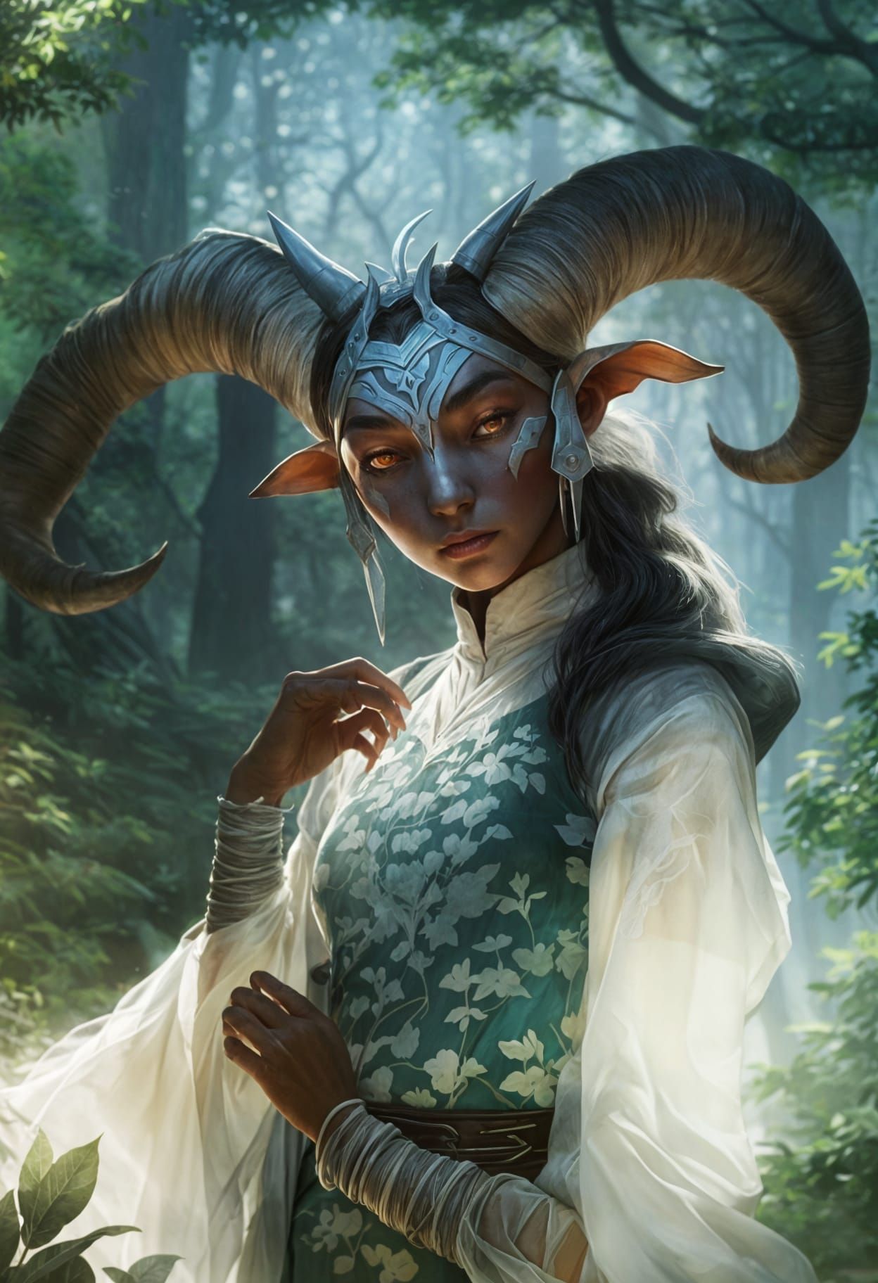 Surreal Japanese-Inspired Minotaur Cleric in Lush Forest