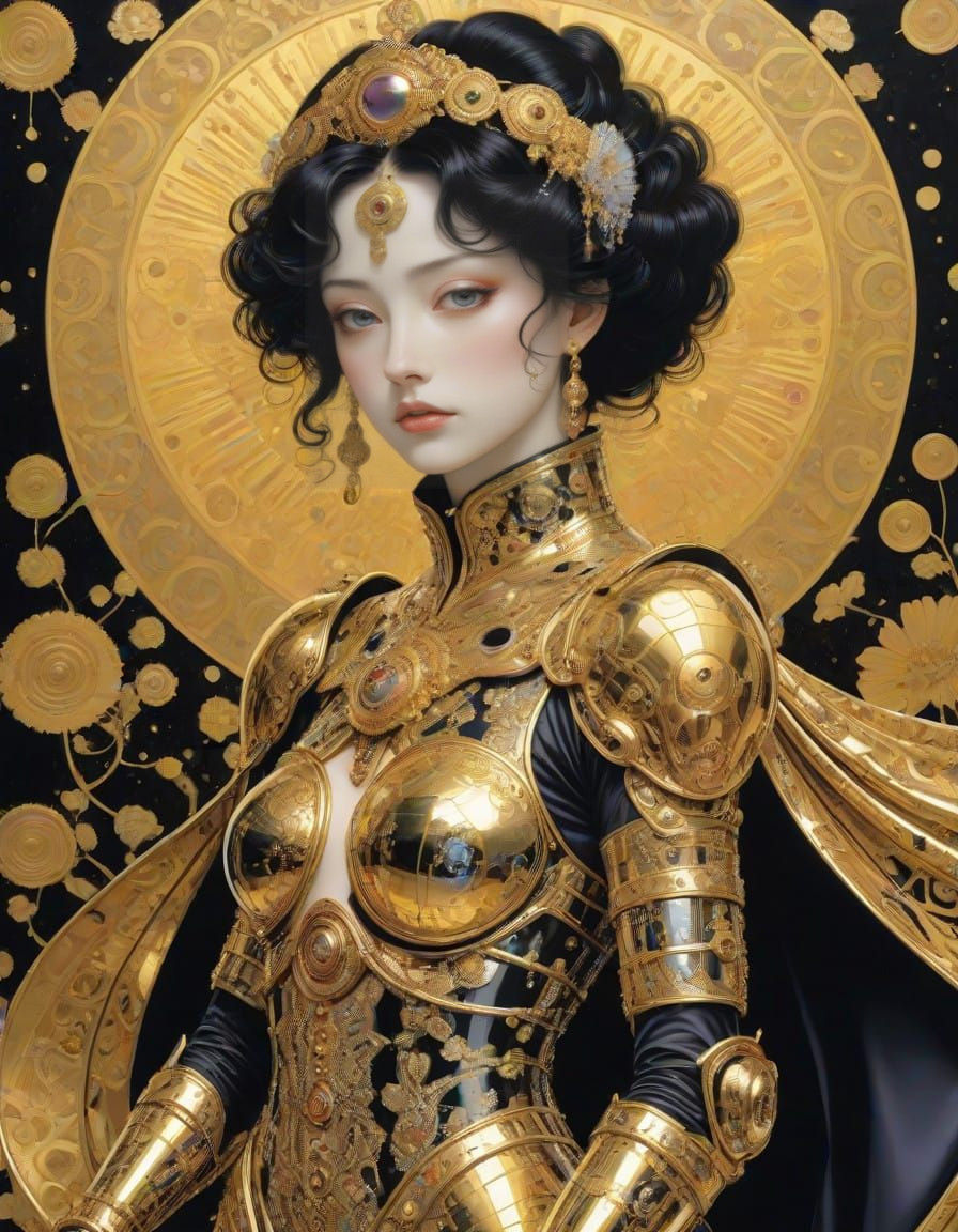 Cyberpunk Goddess in Heavenly Combat Armor