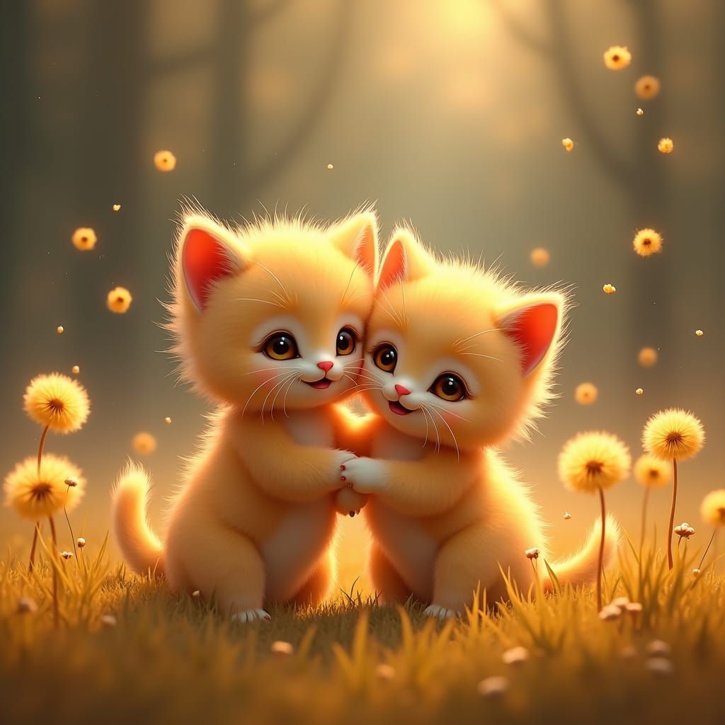 secen adorable animated yellow tabby fur kittens, with incre...
