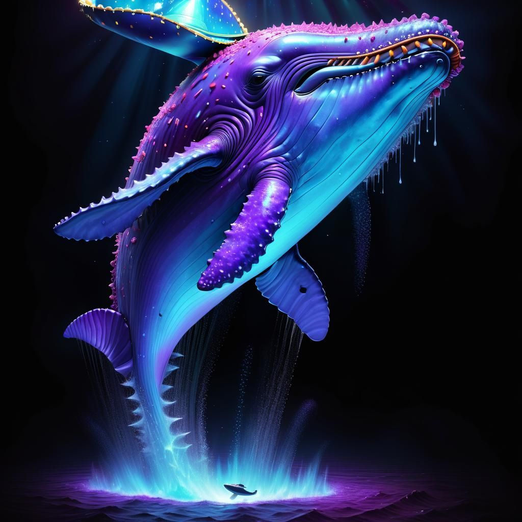 Cosmic Whale in Chorizo Sea: Hyperrealistic Psychedelic Art