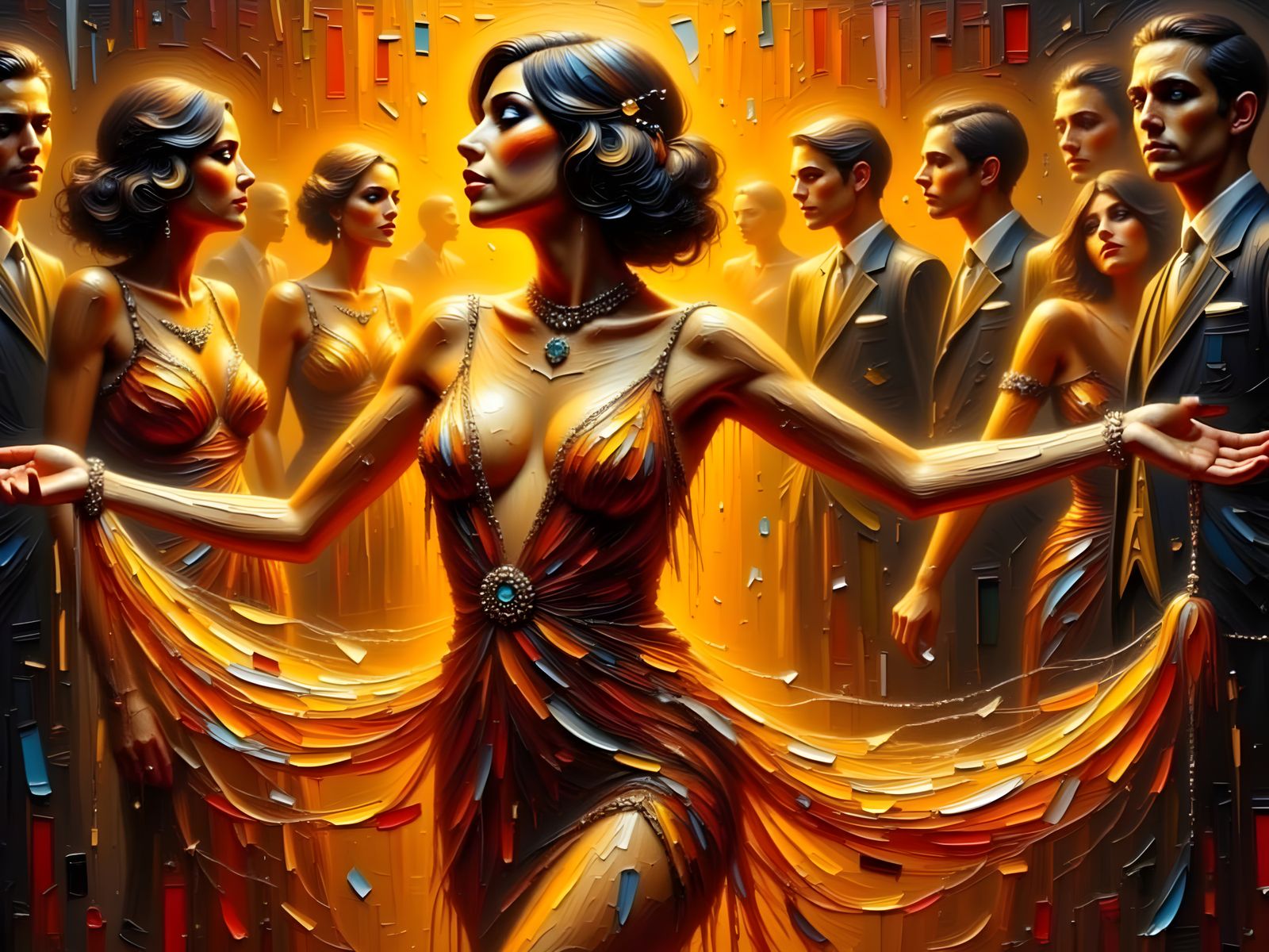 1920s Flapper Girl in Expressive Impasto Style