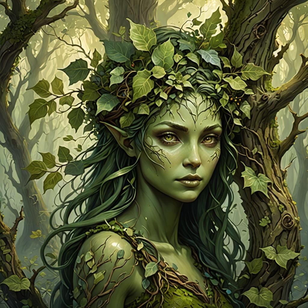 Enchanting Dryad in Forest Setting
