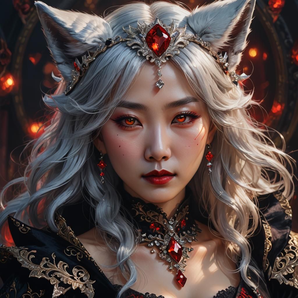 Korean Vampire Queen Portrait in Dark Fantasy Style