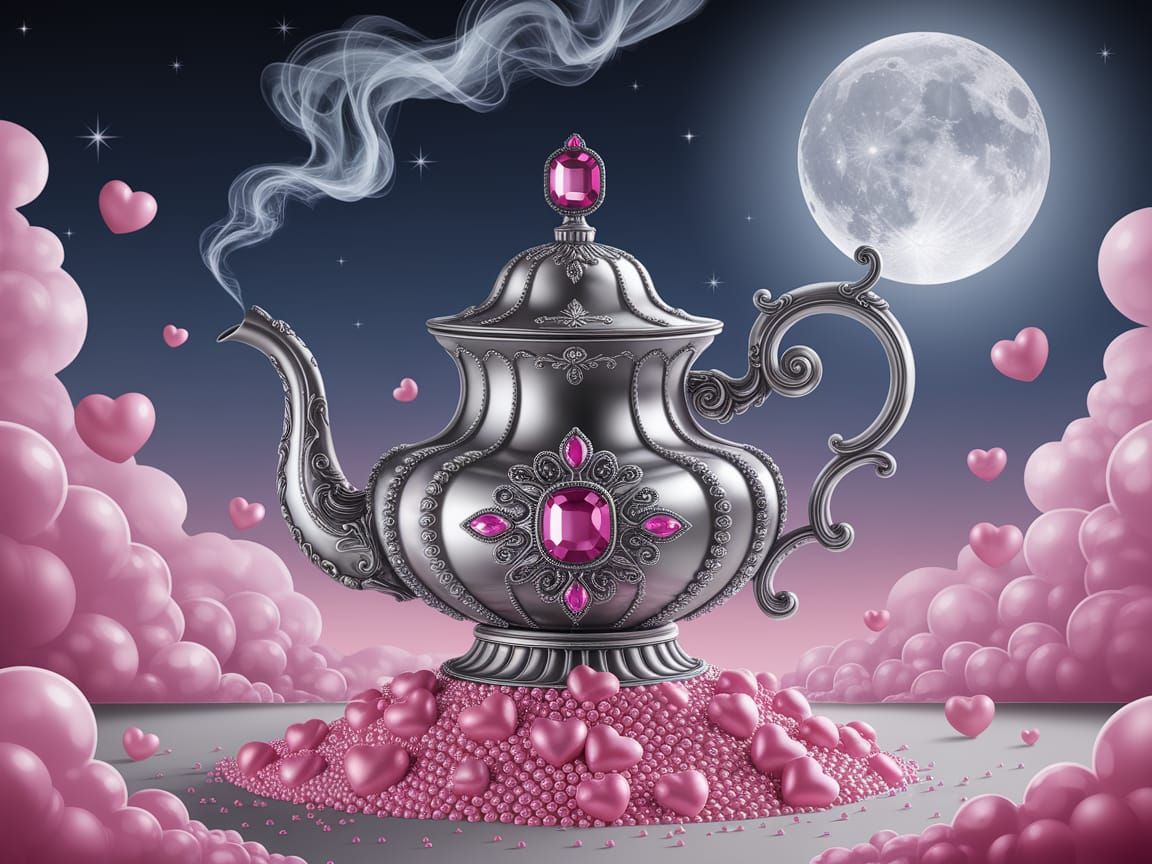 Whimsical Teapot in a Dreamy Night Sky