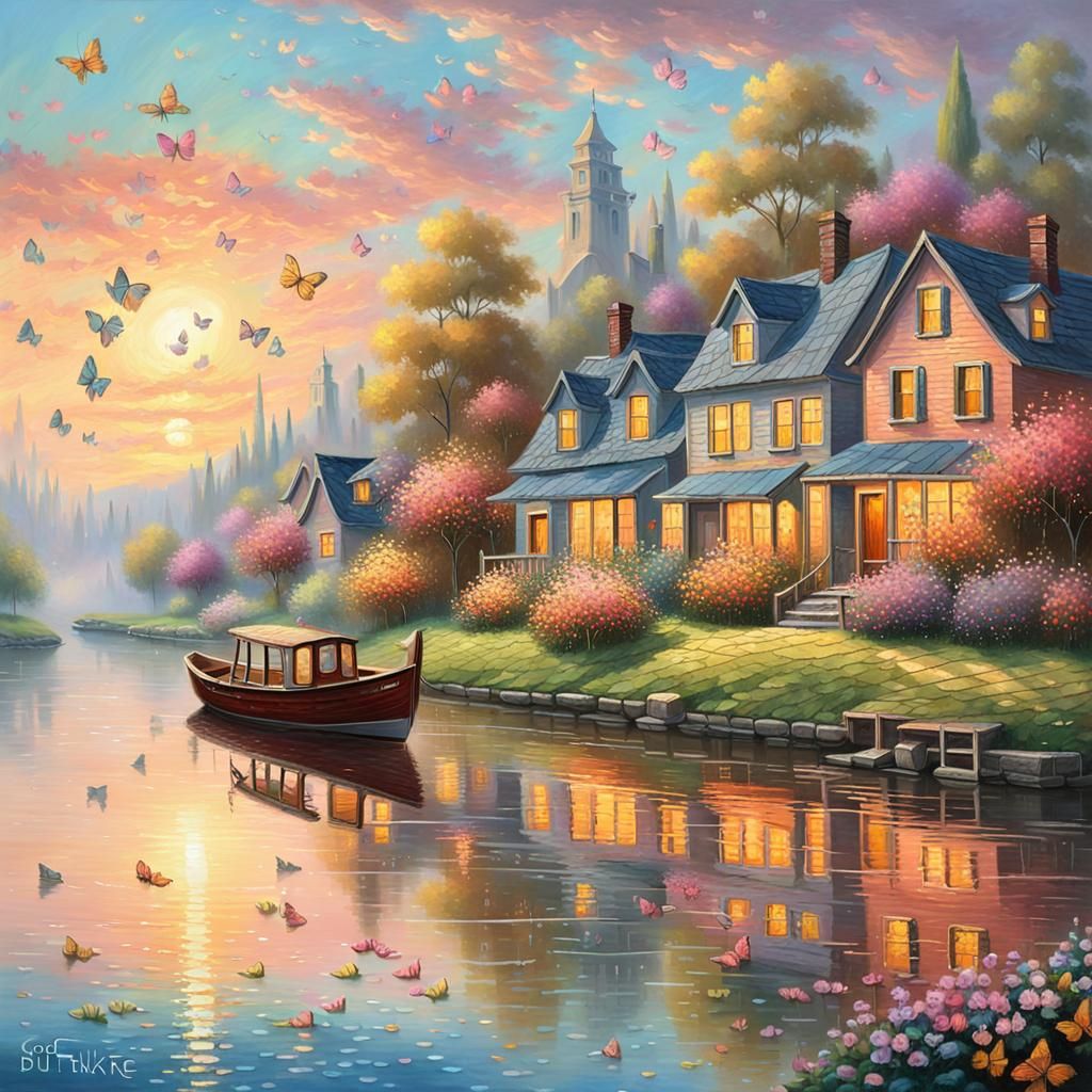 Dreamy Waterside Scene in Oil Paint