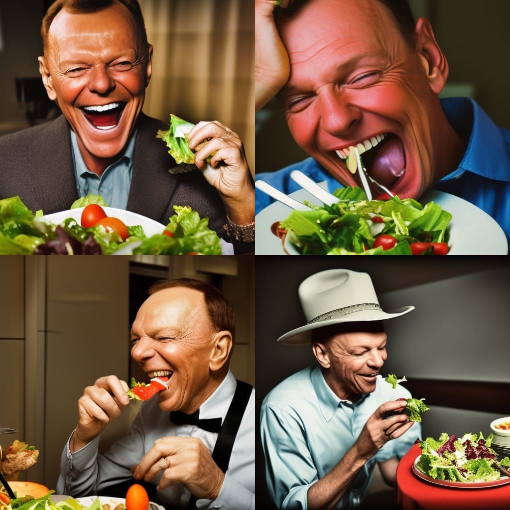 Frank Sinatra Laughing and Eating Salad