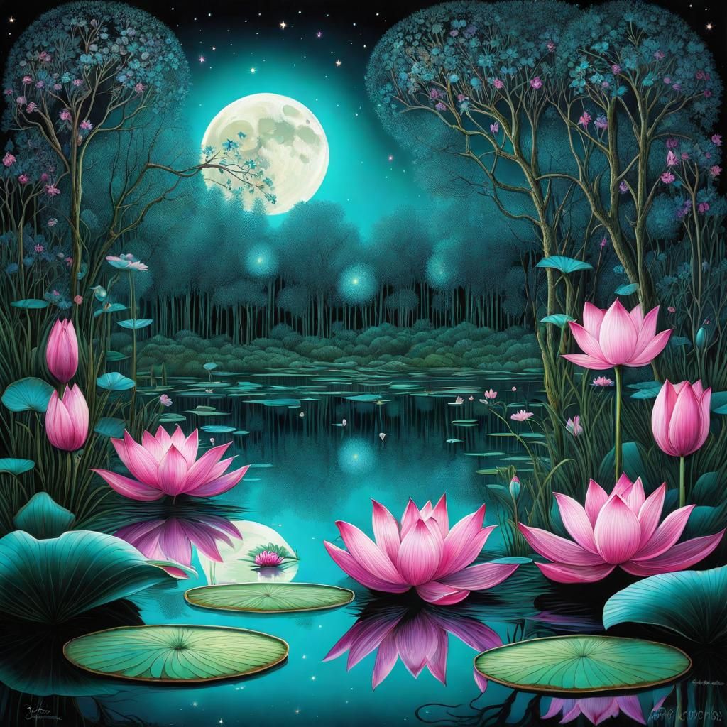 High Gothic Pond with Lotus Flowers