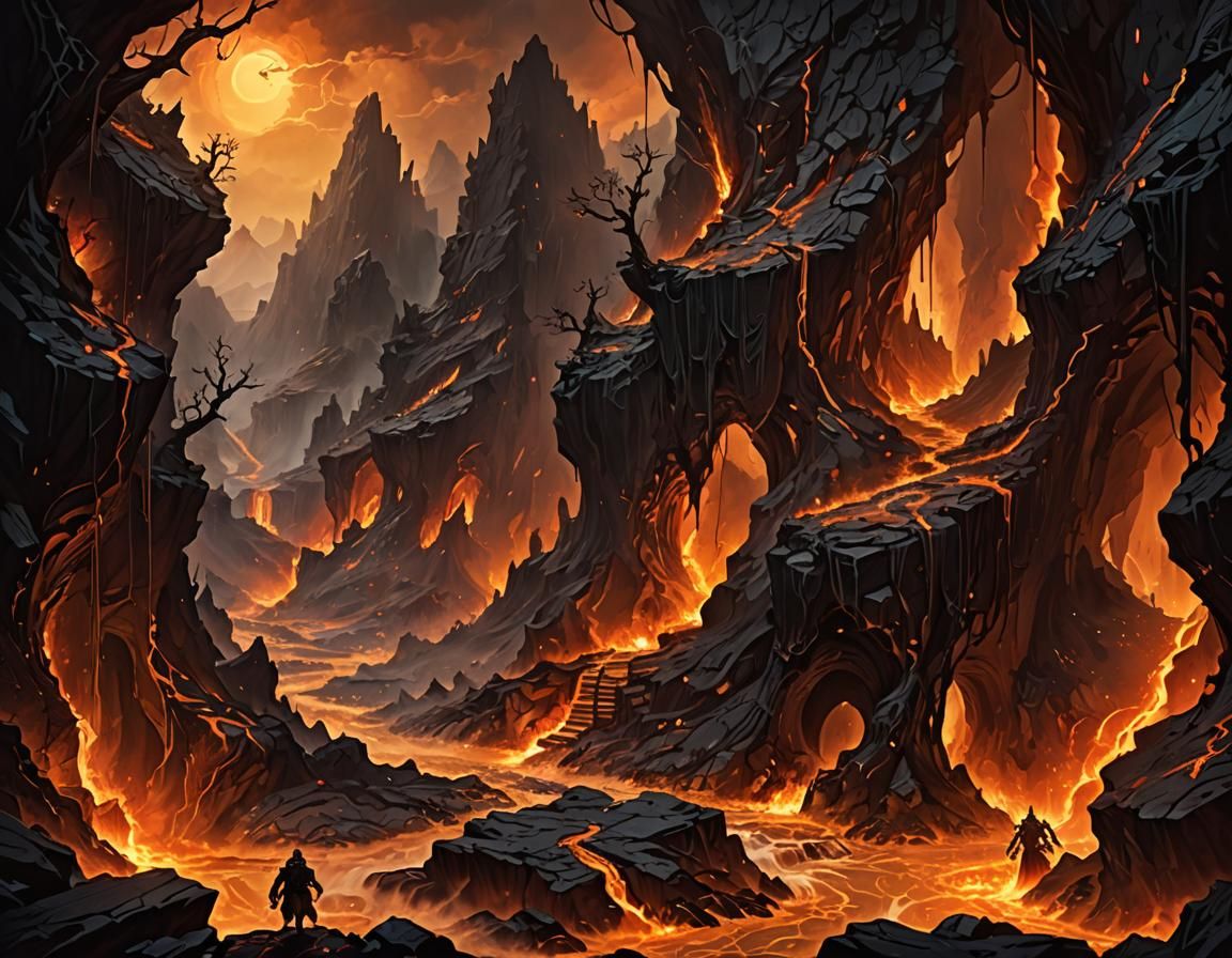 Infernal Underworld Landscape in Biomechanical Style