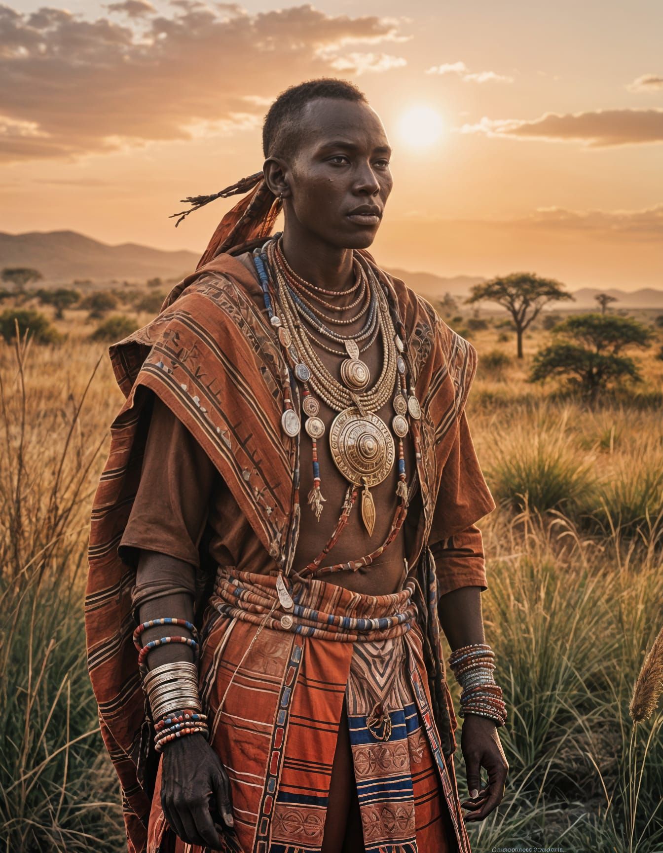 Maasai Warrior Watching the Sunset