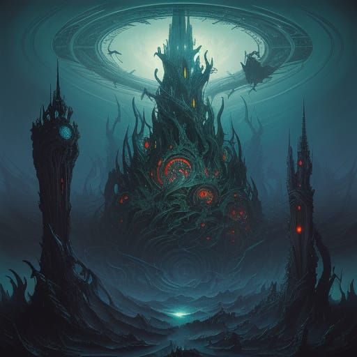 Ethereal Hell in a Dystopian Sci-Fi Landscape