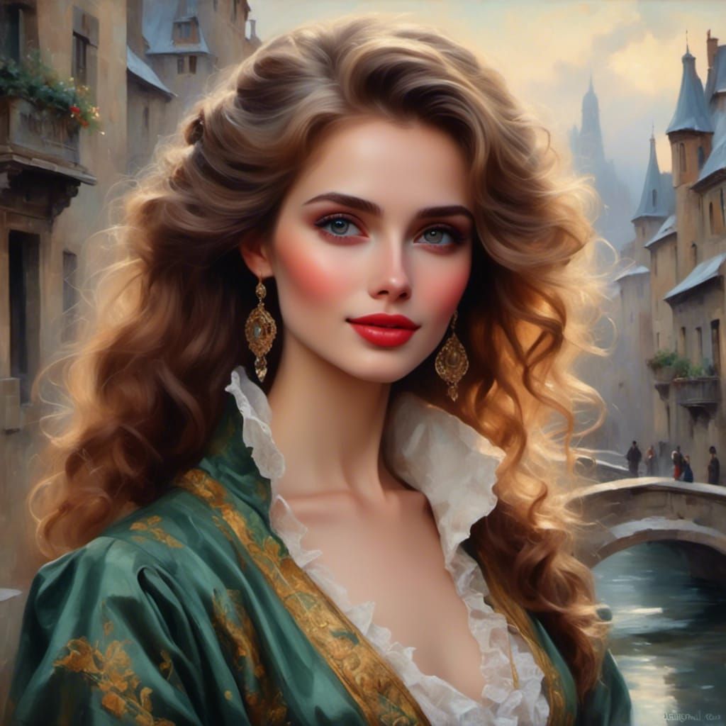 Expressive Oil Painting Portrait with Subtle Smile