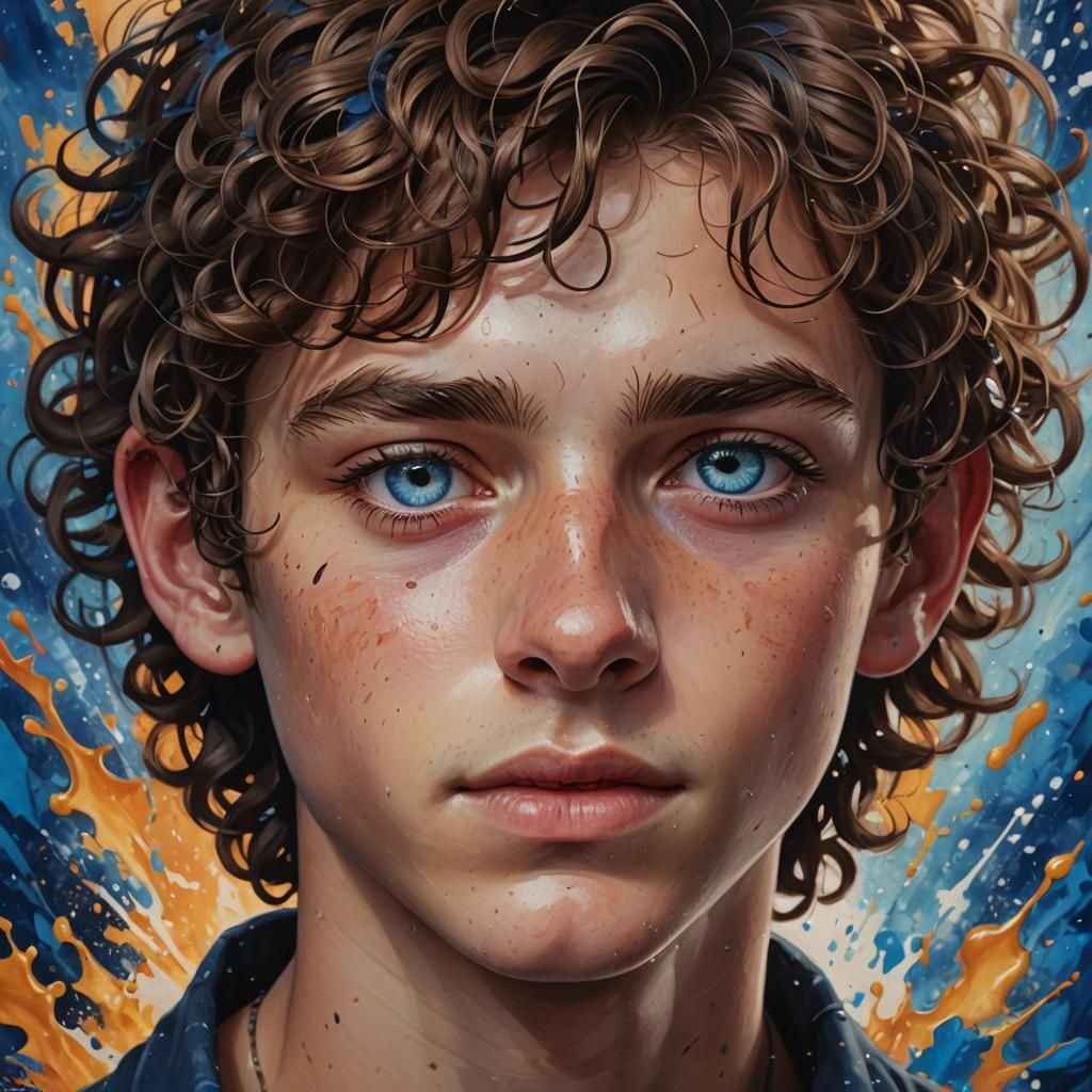 Hyperrealistic Portrait of a Boy with Curly Hair
