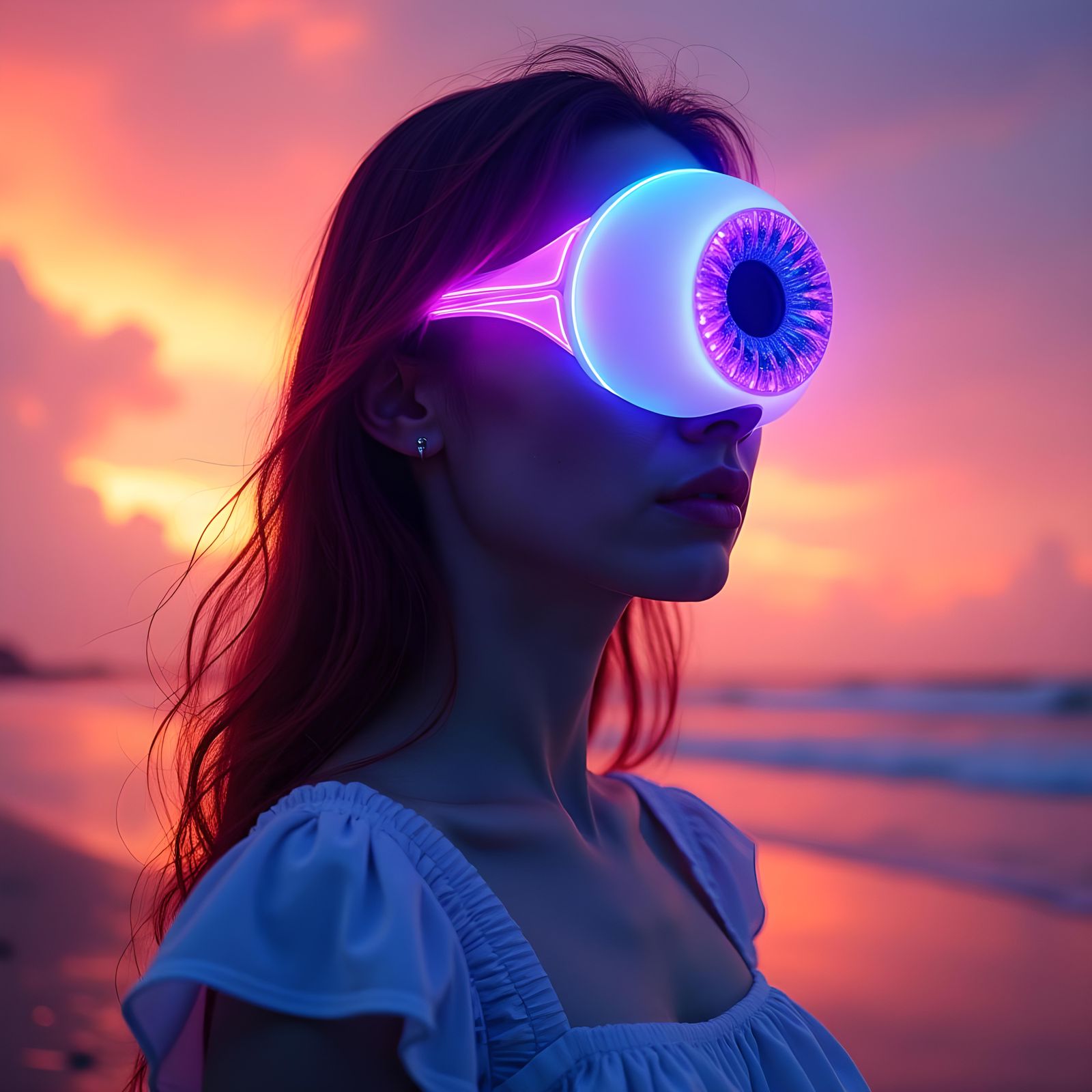 Double Exposure: Neon and Sunset Portrait