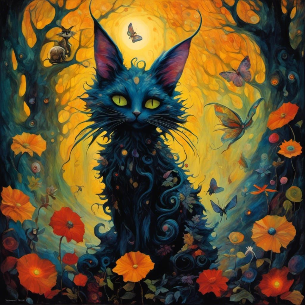 <lora:Dusklings:1.0> In a room.with a Christmas tree, a Fat Christmas Holiday Cat in Santa Hat in a torn open Gift box...