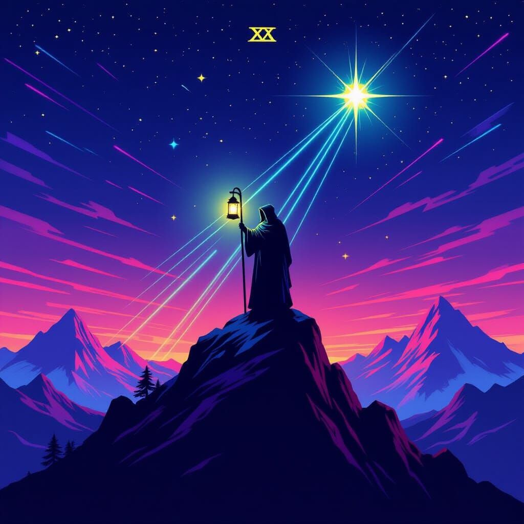 Synthwave Hermit Tarot Card in Neon Night