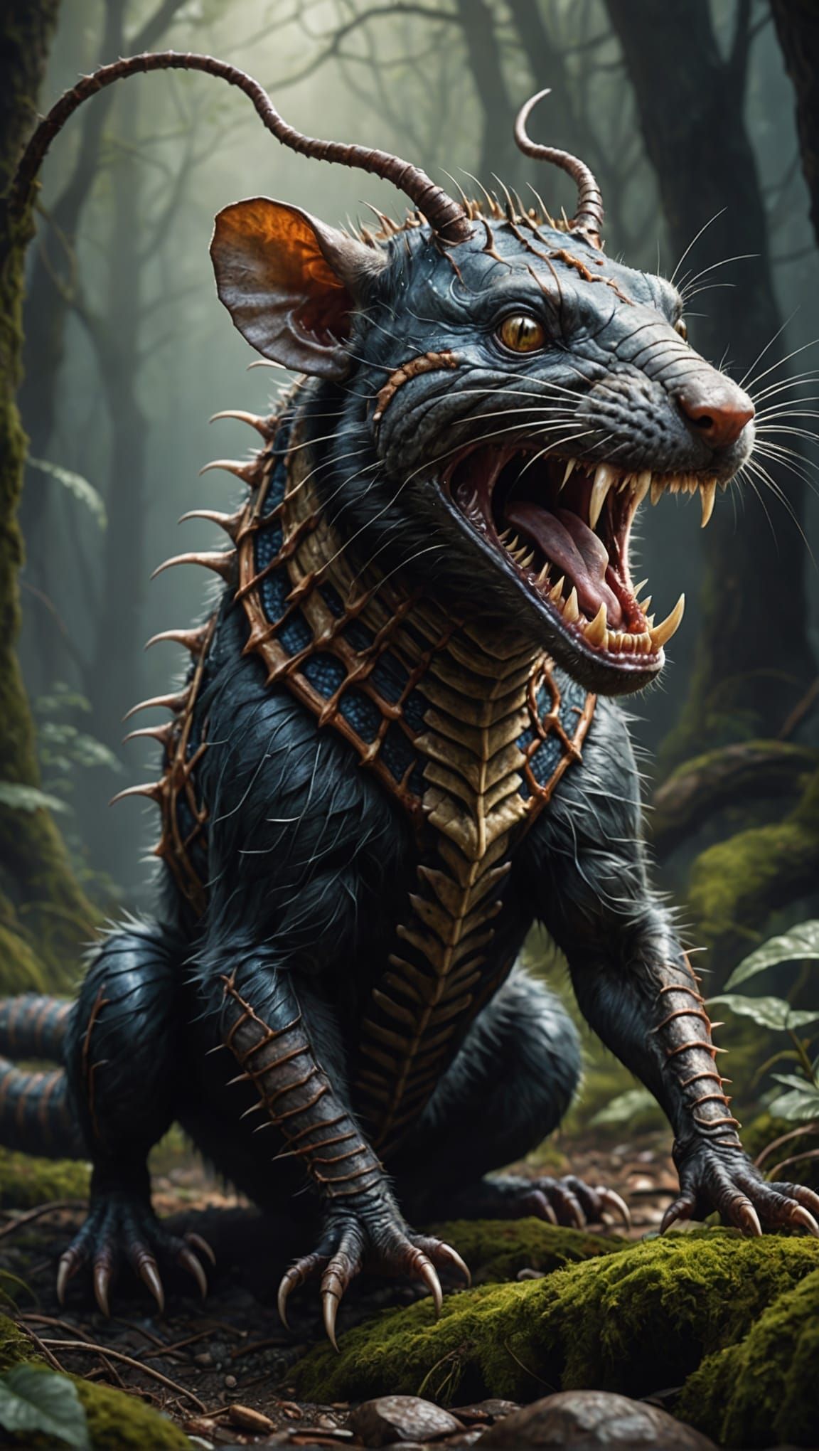 Rat-Headed Centipede Roaring in a Fantasy Matte Painting