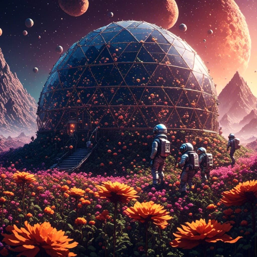 Lunar Greenhouse: Astronauts Tend Moon Flowers