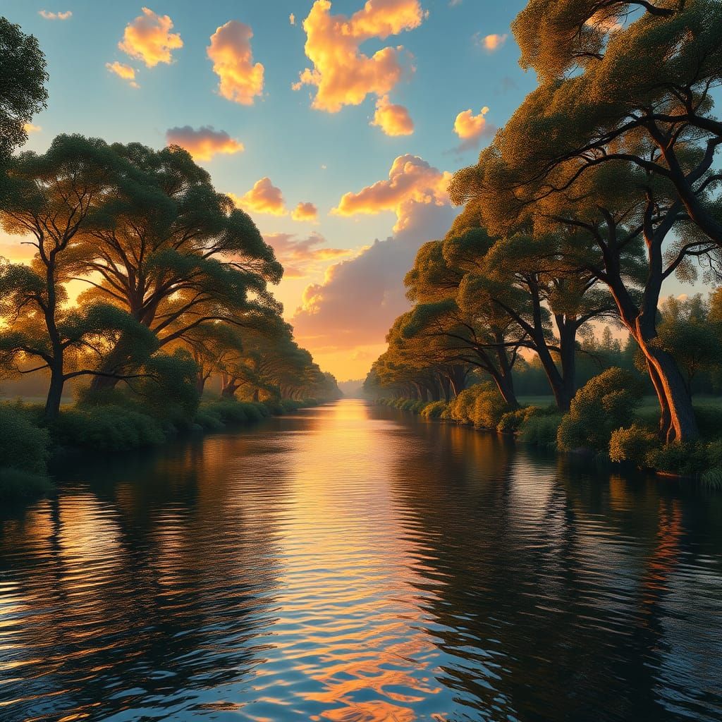 Tranquil River Sunset: Digital Art in Unreal Engine