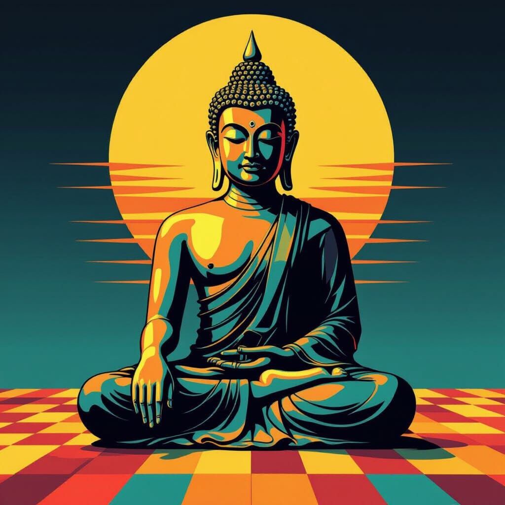 Serene Buddha Meditating in Pop Art Style