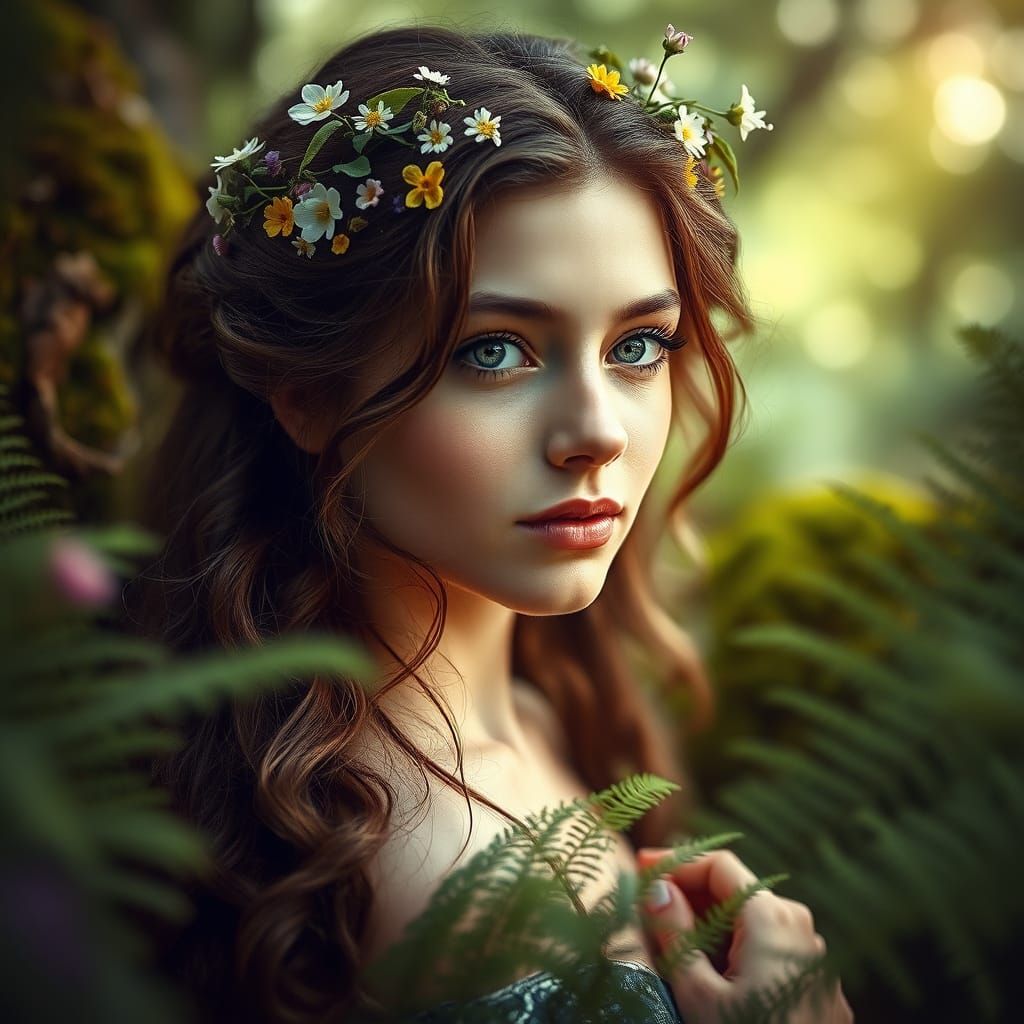 Ethereal Forest Nymph Portrait in Fairytale Style