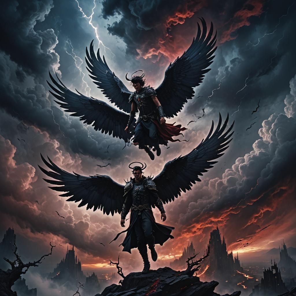 Dark Fantasy Angel Falling from Starless Sky