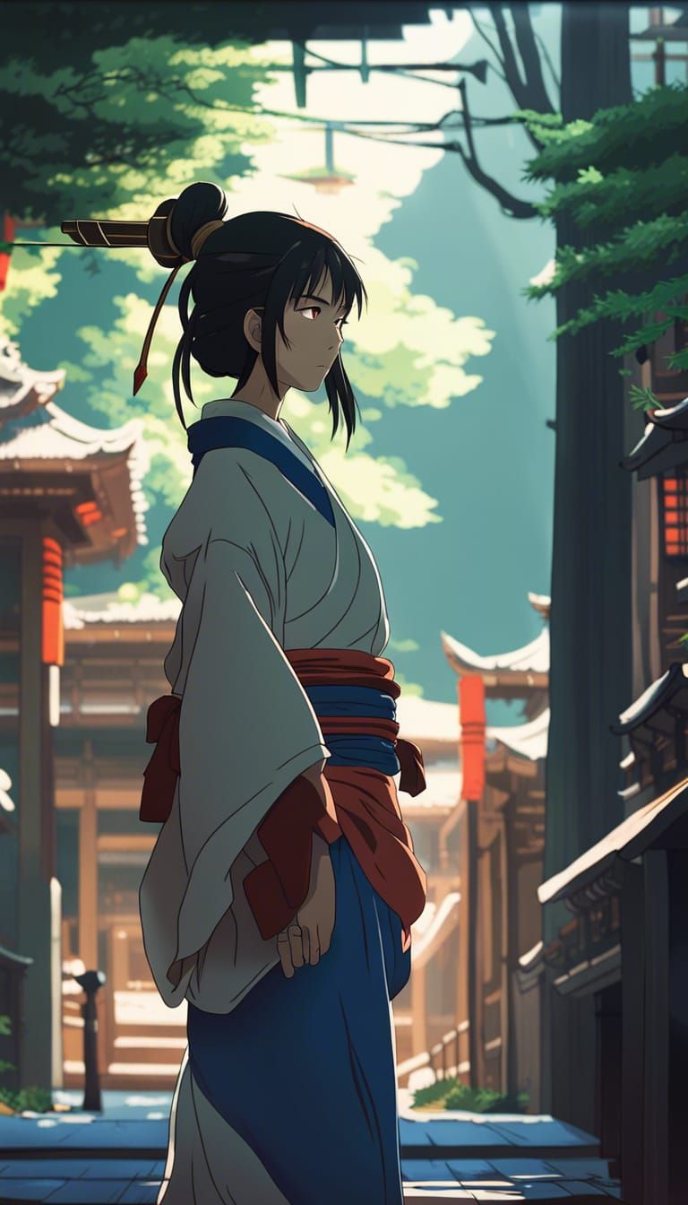 Samurai Girl in Studio Ghibli Anime Style