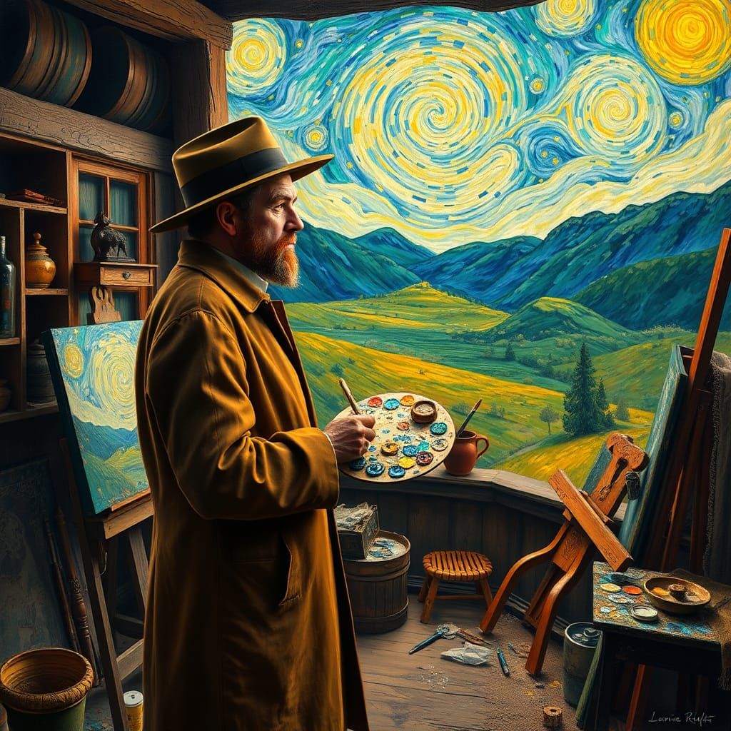 Van Gogh Painting a Dreamlike Landscape
