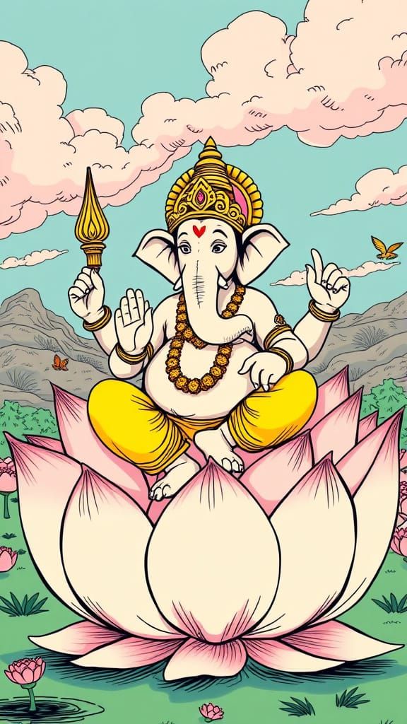 Ganesha on Lotus in Dr. Seuss Style