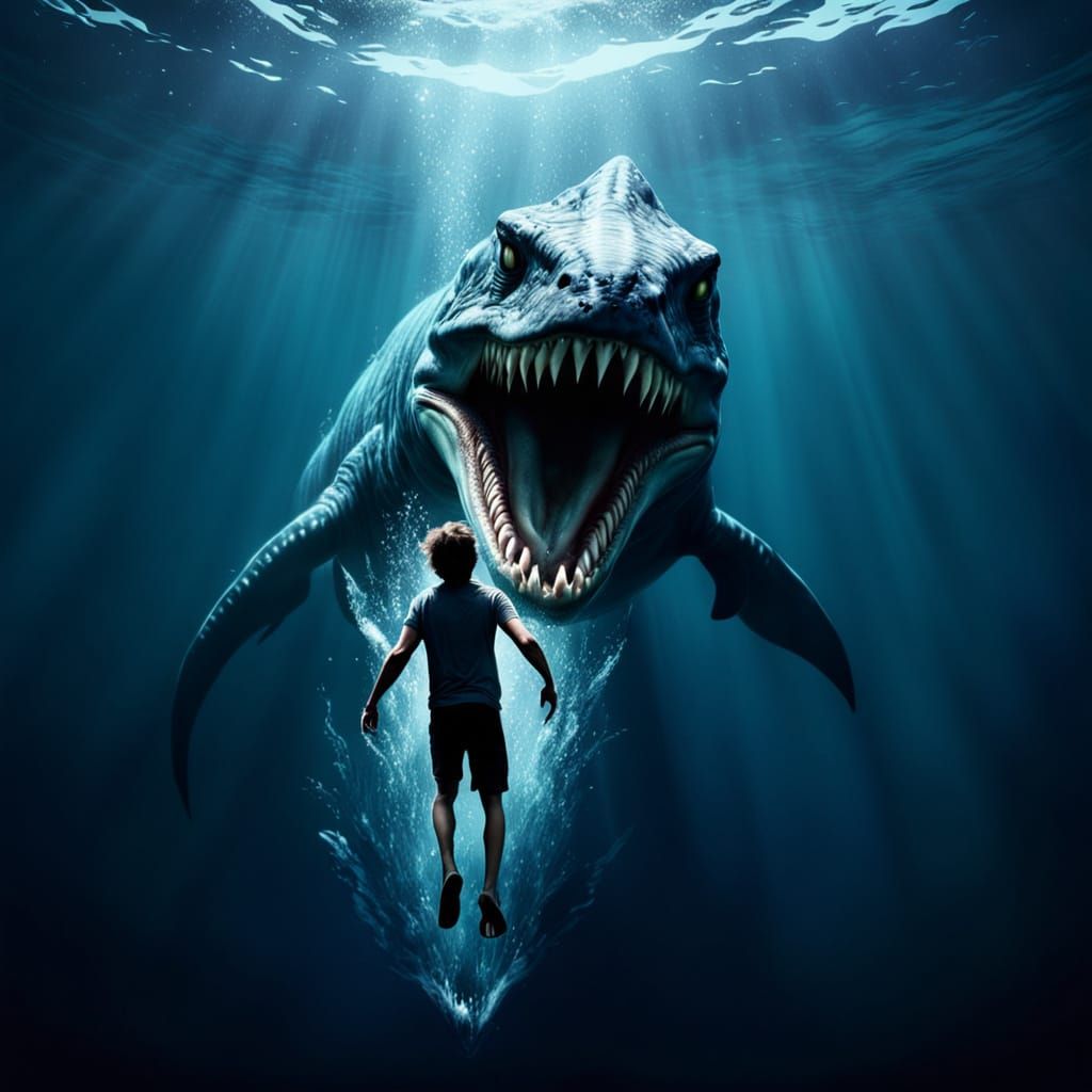 Gigantic Sea Monster Chases Drowning Man into Dark Ocean Dep...