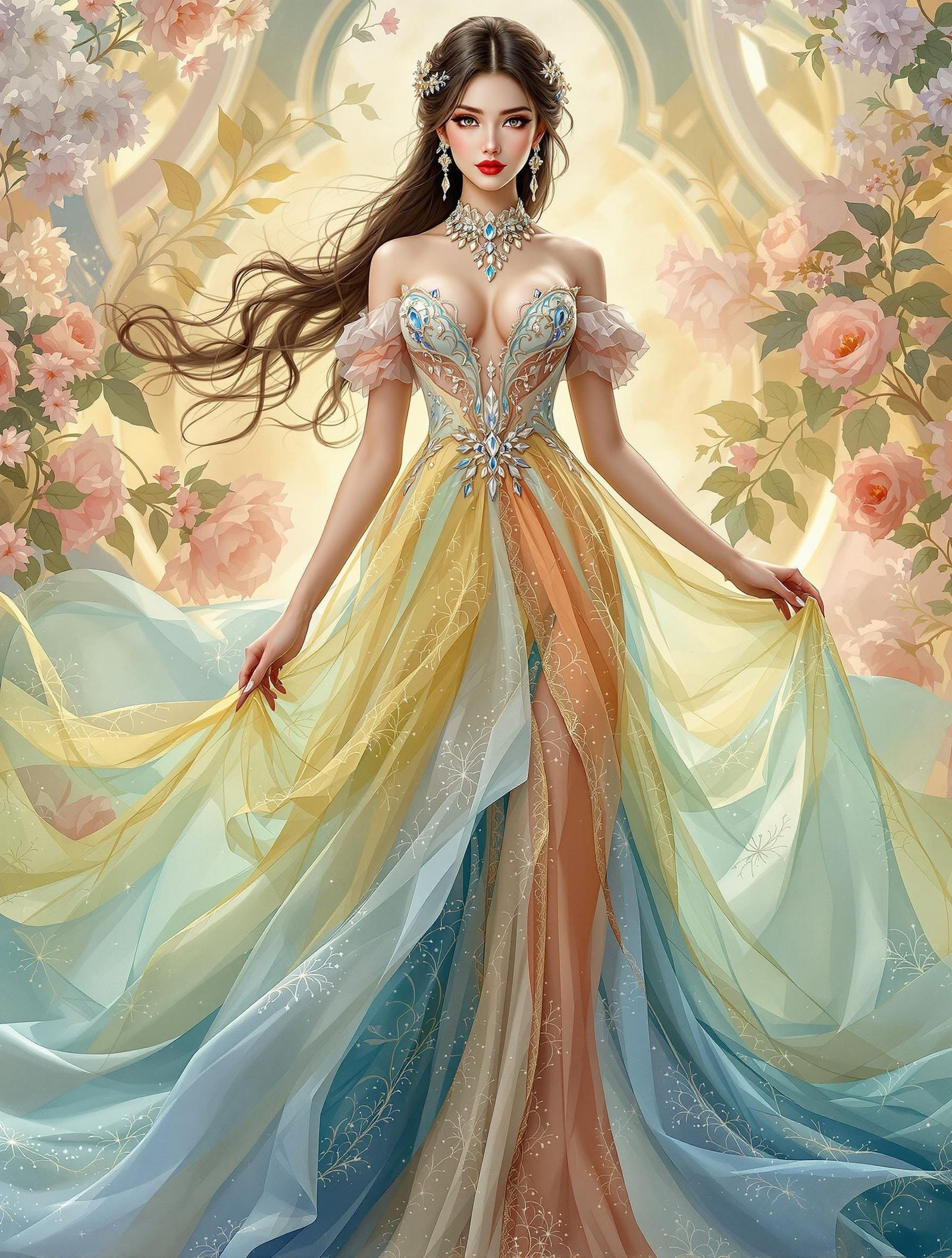 Elegant Victorian Beauty in a Laced Manhwa-Inspired Gown