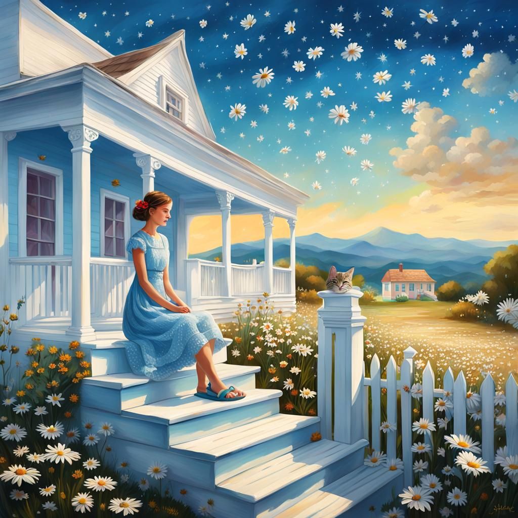 Daisies Under Stars: Fantasy Landscape Painting
