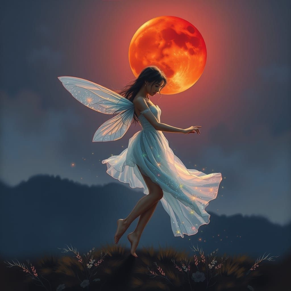 Fairy Dances During Crimson Lunar Eclipse