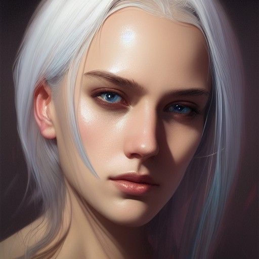 White-Haired Woman Portrait in Hyperdetailed Style