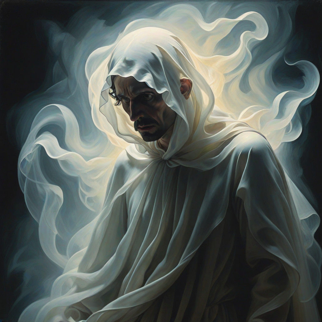 Ethereal Ghost Figure Shrouded in a Pale Aura