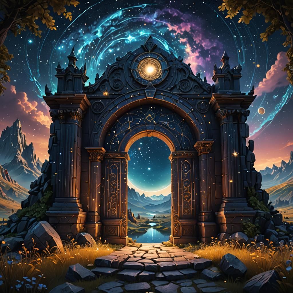 Magical Portal Under Starry Night Sky