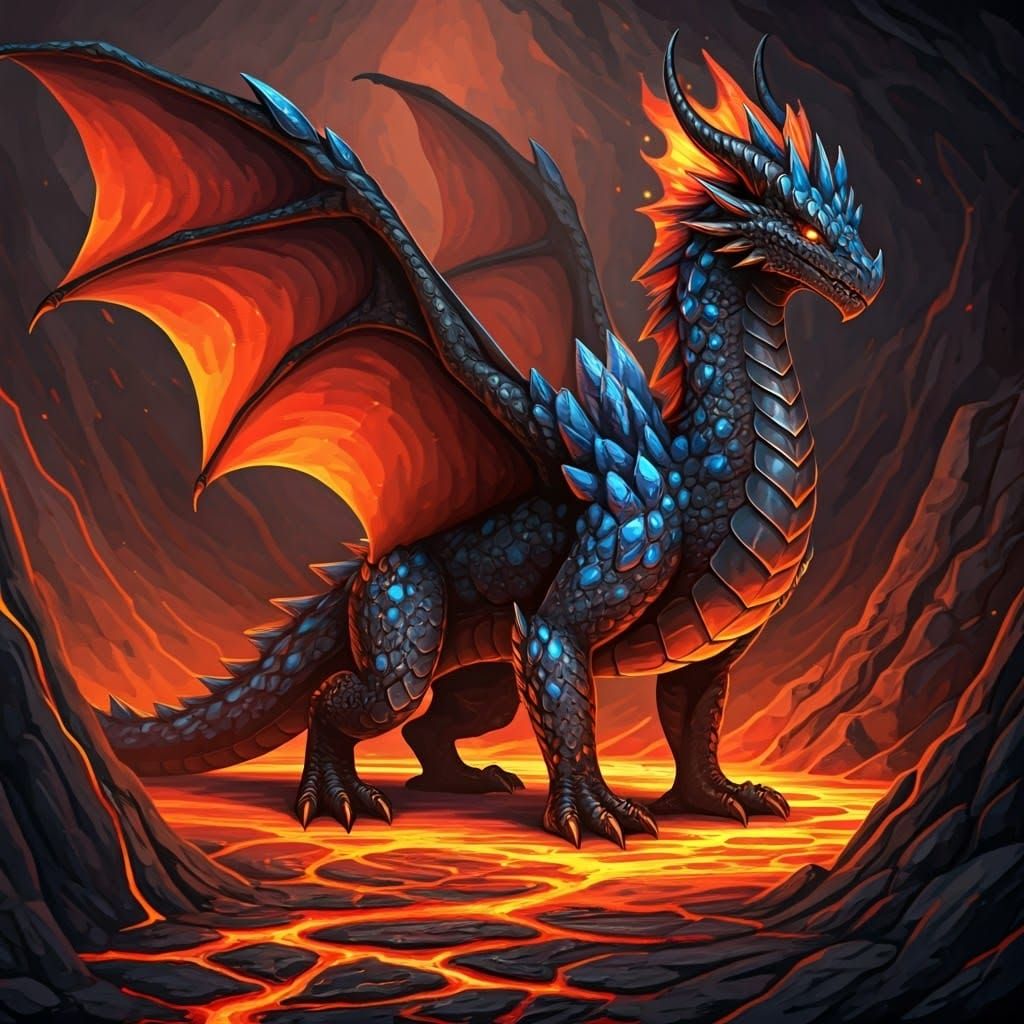 Fiery Magma Dragon within Volcanic Depths