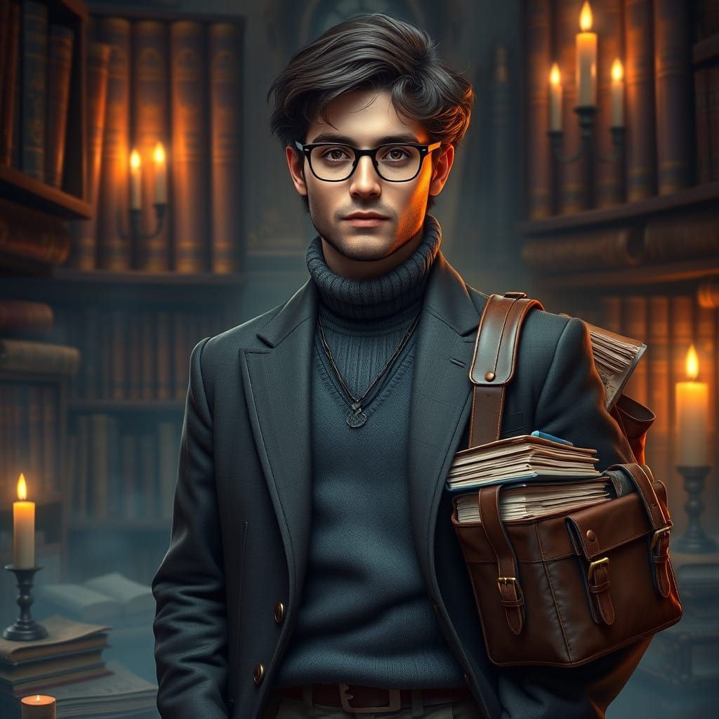Intellectual Scholar Amidst Ancient Tomes